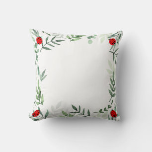 Cute Lady Bugs and Plant Leaves Throw Pillow