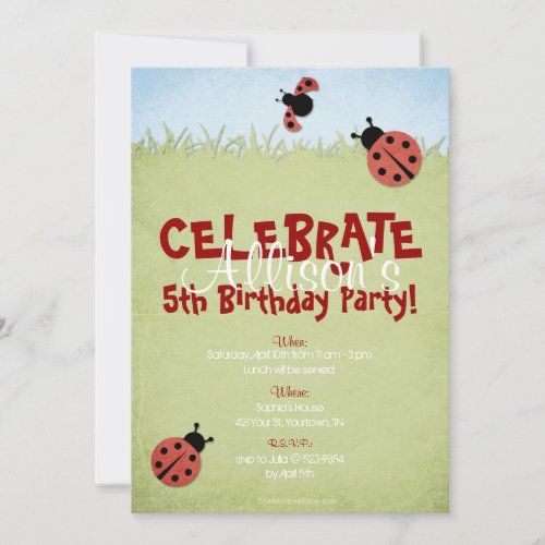Cute Lady Bugs Girls Birthday Invitation