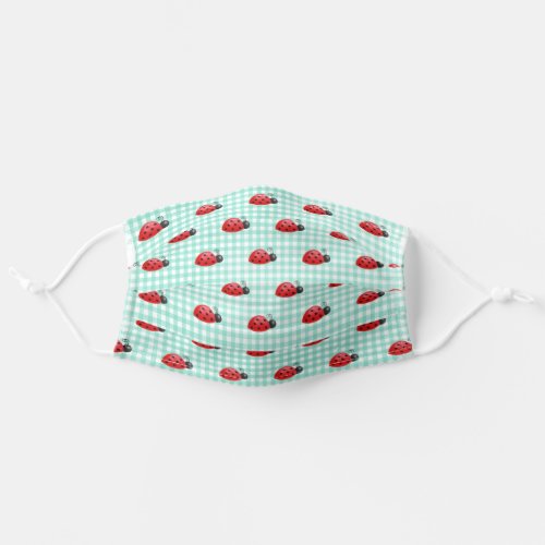 cute lady bugs on green gingham adult cloth face mask