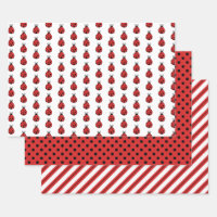 Cute Lady Bugs Polka Dots Stripes Wrapping Paper Sheets