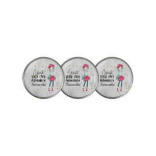 Cute Lady Create Your Own Personalize Gray Golf Ball Marker