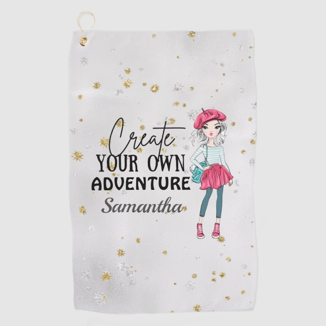 Cute Lady | Create Your Own | Personalize | Gray Golf Towel (Front)