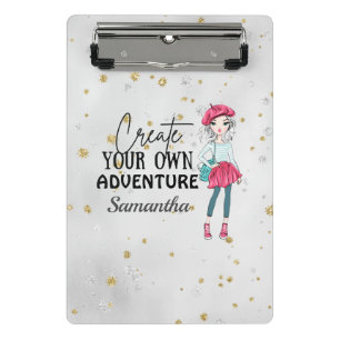 Cute Lady Create Your Own Personalize Gray Mini Clipboard