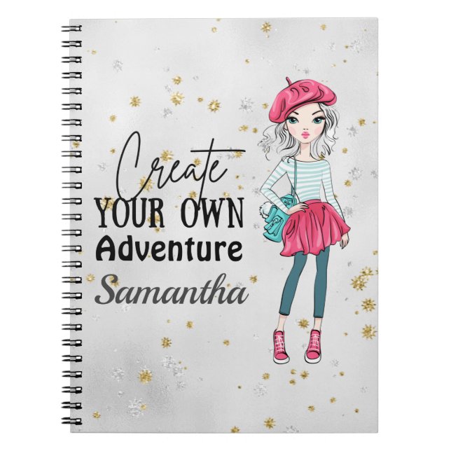 Cute Lady | Create Your Own | Personalize | Gray Notebook (Front)