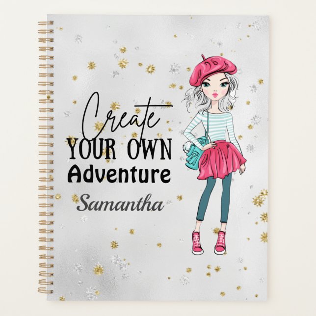 Cute Lady | Create Your Own | Personalize | Gray Planner (Front)