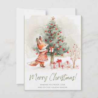 Cute Lady Fox in Red Dress Christmas Card
