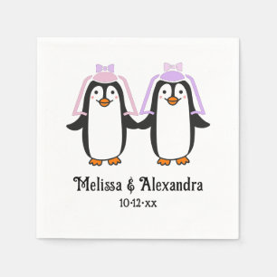 Cute Lady Penguins Wedding Couple Names Date #4 Napkins