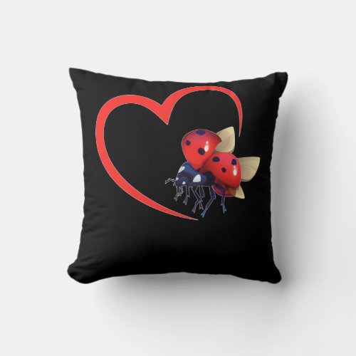 Cute Ladybeetle Heart Ladybug Throw Pillow