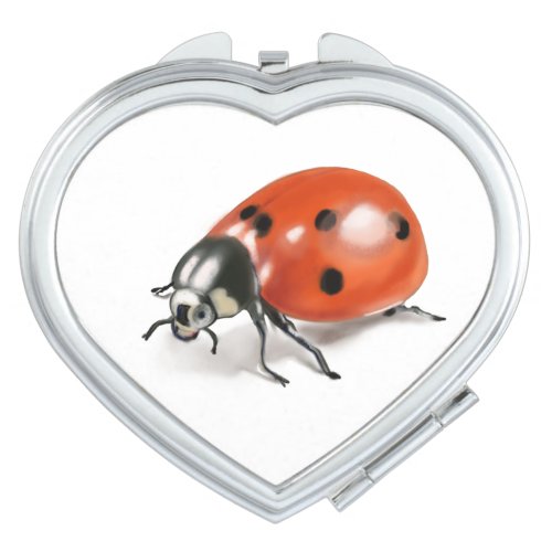 Cute Ladybird Digital Art Heart Shape Compact Mirror