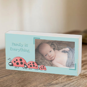 Cute ladybird family for kids room photo green wooden box sign