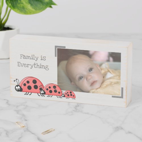 Cute ladybird family for kids room photo grey wooden box sign