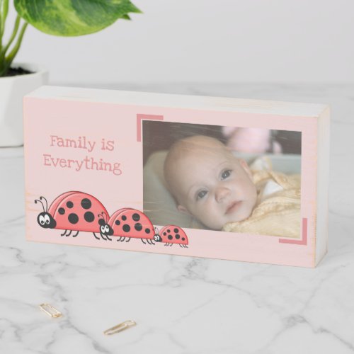 Cute ladybird family for kids room photo pink wooden box sign