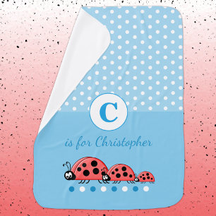 Cute ladybird family polka dots blue baby blanket