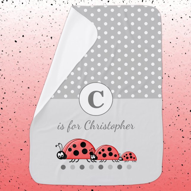 Cute ladybird family polka dots grey baby blanket (Creator Uploaded)