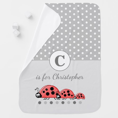 Cute ladybird family polka dots grey baby blanket