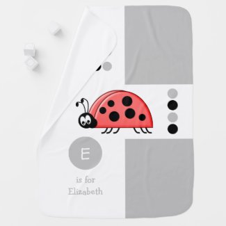 Cute ladybird grey and white kids monogram baby blanket