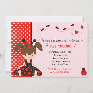 Cute Ladybird Ladybug girl design Invitation