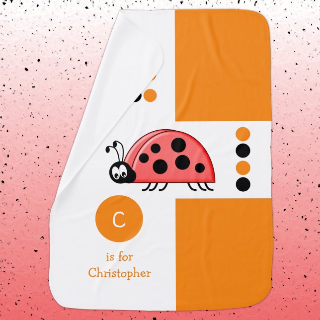 Cute ladybird orange and white kids monogram baby blanket (Creator Uploaded)