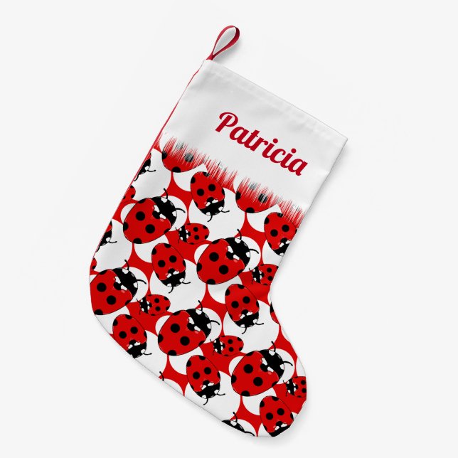 Cute Ladybird Patterned Small Christmas Stocking (Front (Hanging))