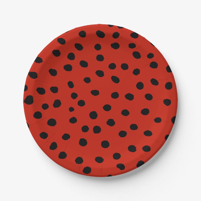 Cute Ladybird Watercolor Girls Summer Birthday Paper Plates (Front)