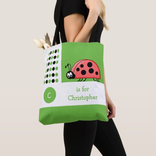 Cute ladybird white green baby toy tote bag