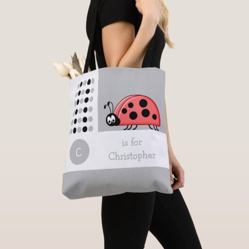 Cute ladybird white grey baby toy tote bag