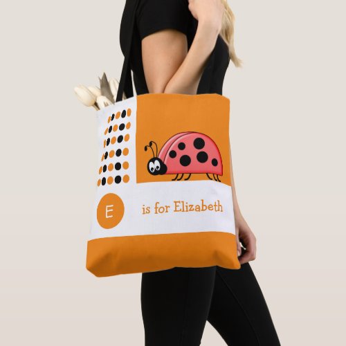 Cute ladybird white orange baby toy tote bag