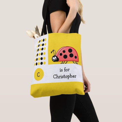 Cute ladybird white yellow baby toy tote bag