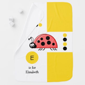 Cute ladybird yellow and white kids monogram baby blanket
