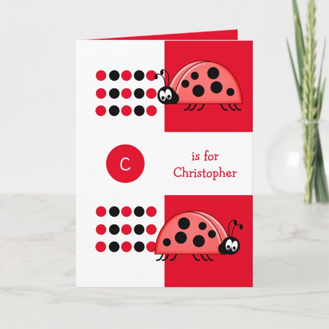 Cute ladybirds red black kids birthday card (Front)