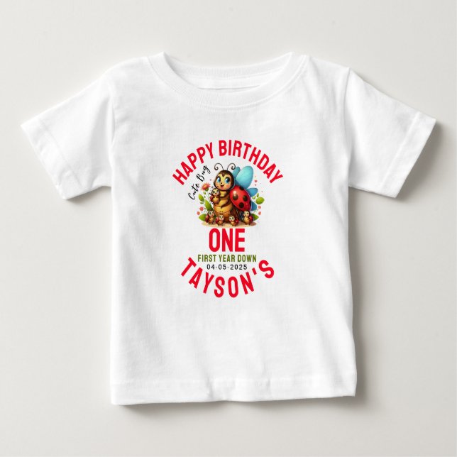 Cute Ladybug 1st Birthday | Bug Theme Party Baby T-Shirt (Front)