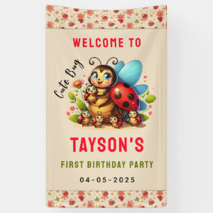 Cute Ladybug 1st Birthday Bug Theme Party Banner