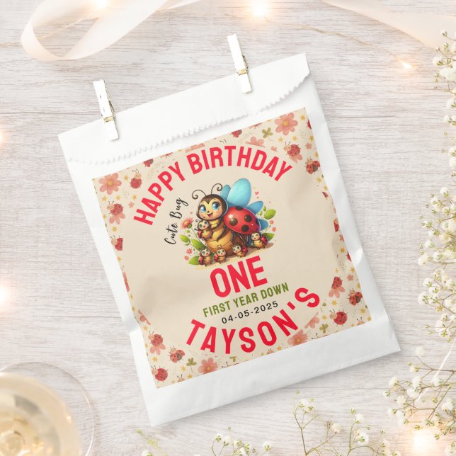 Cute Ladybug 1st Birthday | Bug Theme Party Favor Bag (Clipped)