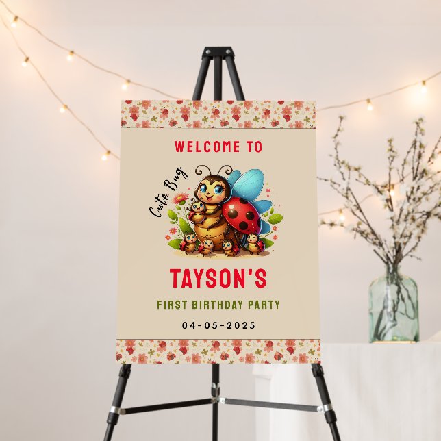 Cute Ladybug 1st Birthday | Bug Theme Party Foam Board (In Situ (Stand))