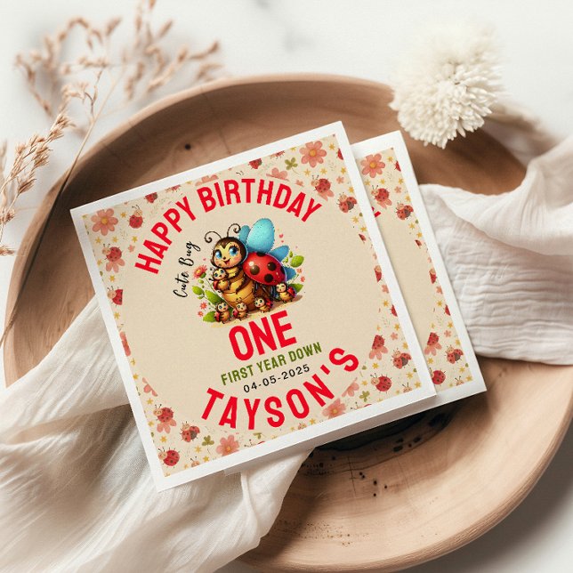 Cute Ladybug 1st Birthday | Bug Theme Party Napkins (Creator Uploaded)