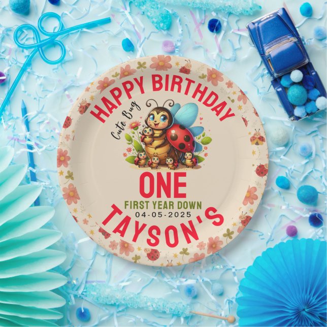 Cute Ladybug 1st Birthday | Bug Theme Party Paper Plates (Party)