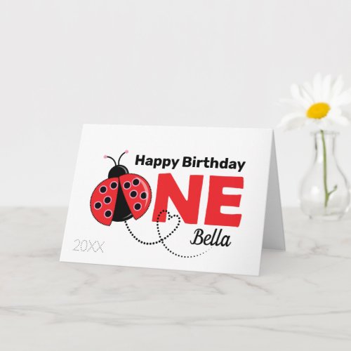 Cute Ladybug 1st Birthday Card