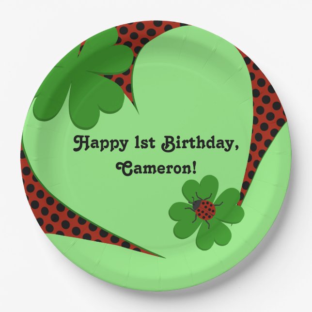 Cute Ladybug 1st Birthday Party Paper Plates (Front)