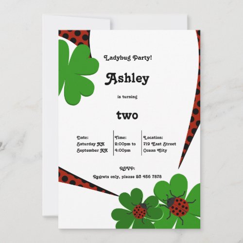 Cute Ladybug 2nd Birthday Party Invitation Card