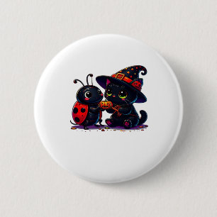 Cute Ladybug and Black Cat Halloween Classic T-Shi Button