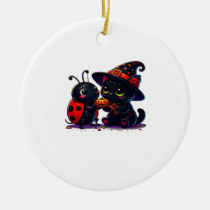 Cute Ladybug and Black Cat Halloween Classic T-Shi Ceramic Ornament