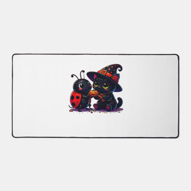 Cute Ladybug and Black Cat Halloween Classic T-Shi Desk Mat (Front)