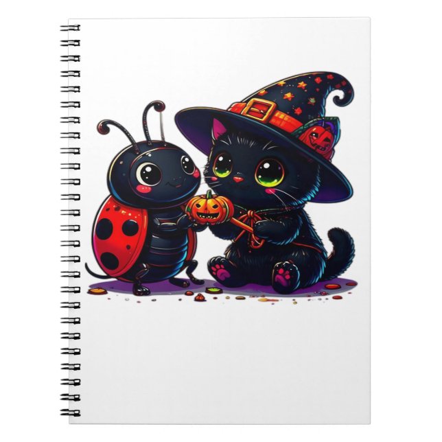Cute Ladybug and Black Cat Halloween Classic T-Shi Notebook (Front)
