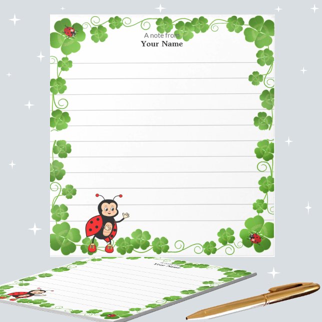 Cute Ladybug and Clover Leaves Lined Notepad (Creator Uploaded)