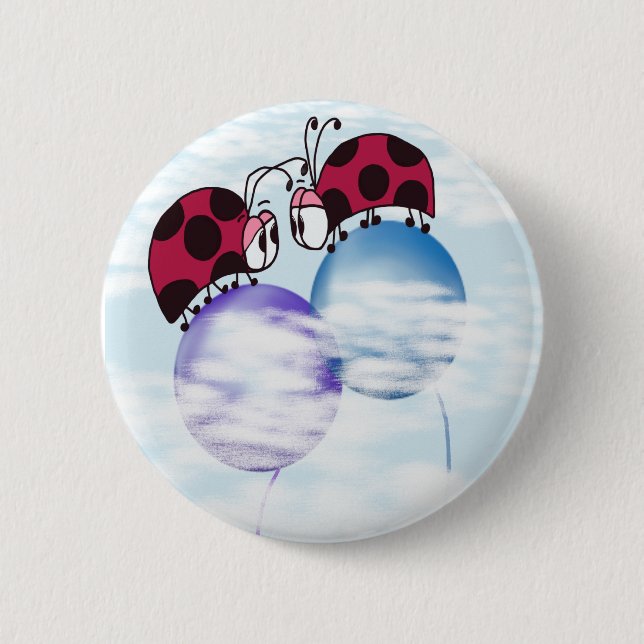 Cute Ladybug And Colorful Balloons Cartoon Button (Front)