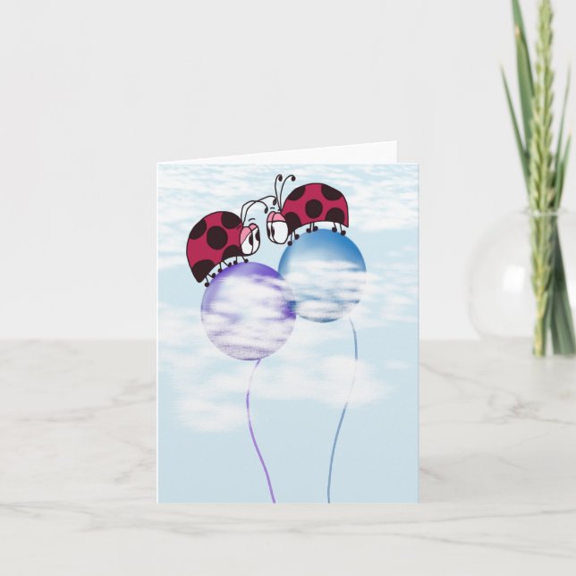 Cute Ladybug And Colorful Balloons Cartoon Card (Front)