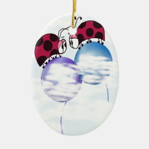 Cute Ladybug And Colorful Balloons Cartoon Ceramic Ornament