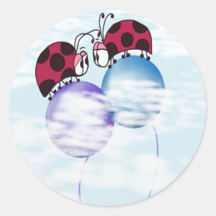 Cute Ladybug And Colorful Balloons Cartoon Classic Round Sticker