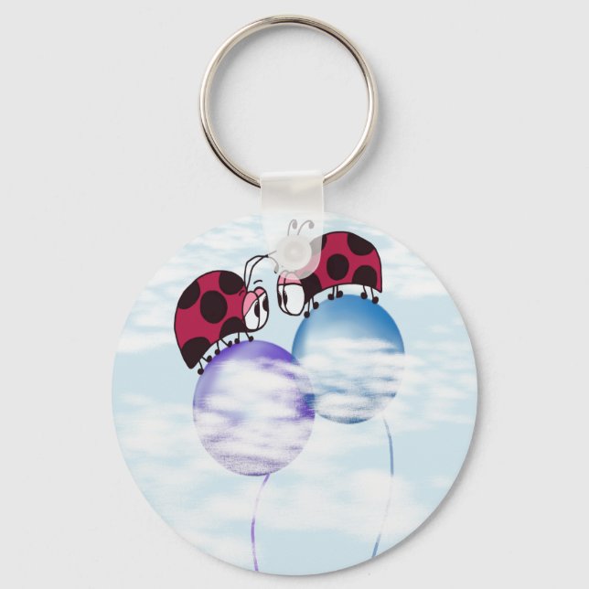 Cute Ladybug And Colorful Balloons Cartoon Keychain (Front)