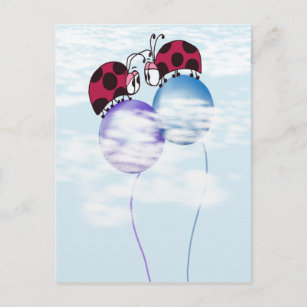 Cute Ladybug And Colorful Balloons Cartoon Postcard